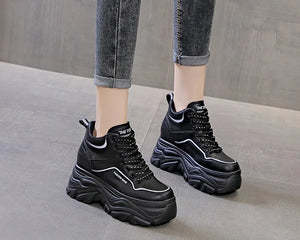 Platform Black Leather Sneakers