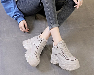 Platform Black Leather Sneakers