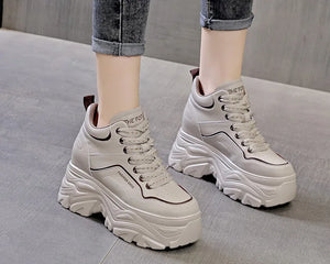 Platform Black Leather Sneakers