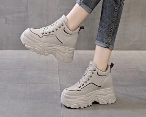 Platform Black Leather Sneakers