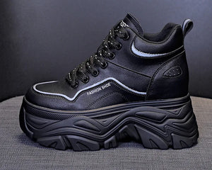 Platform Black Leather Sneakers