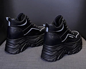 Platform Black Leather Sneakers