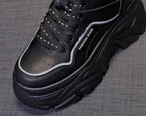 Platform Black Leather Sneakers