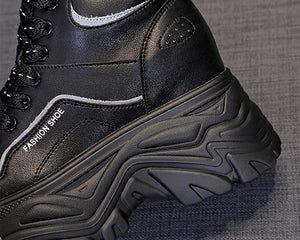 Platform Black Leather Sneakers