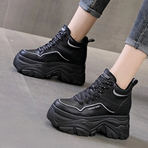 Platform Black Leather Sneakers