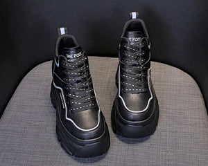 Platform Black Leather Sneakers