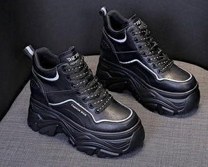 Platform Black Leather Sneakers