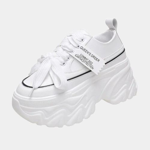 ★FLCT★ Hazy platform sneakers_White Platform White Chunky Sneakers | CYBER TECHWEAR®