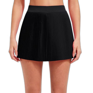 Pleated High Waisted Black Skort - product view on white background