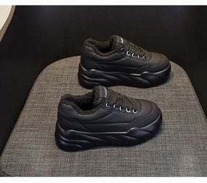 Plush Fur Platform Black Sneakers