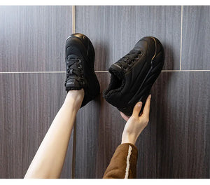 Plush Fur Platform Black Sneakers