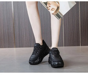 Plush Fur Platform Black Sneakers