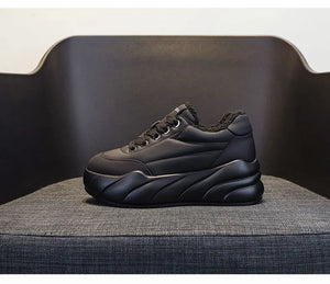Plush Fur Platform Black Sneakers