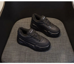 Plush Fur Platform Black Sneakers