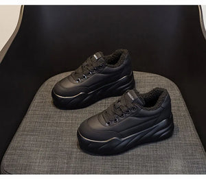 Plush Fur Platform Black Sneakers