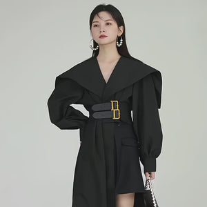 Long Sleeve Belt Black mini dress