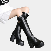 Schwarze Kniehohe Schnürstiefel