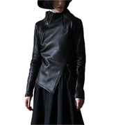 Veste de printemps à fermeture éclair irrégulière en PU pour femme