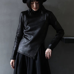 PU Irregular Zipper Spring Jacket Women