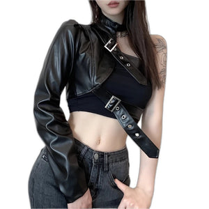 PU Jacket One Shoulder - product view on white background