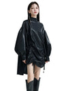 Pu Leather Drawstring T-shirt for Women