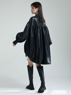 Pu Leather Drawstring T-shirt for Women