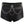 Black PU leather goth shorts laid flat, front view with spiked belt, pentagram rings and a large O-ring