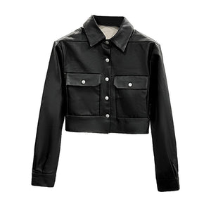 PU Leather Jacket For Women Black