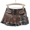 PU Leather Patchwork Short Skirt Y2K