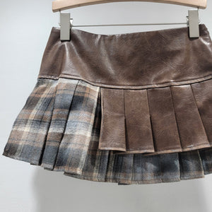 PU Leather Patchwork Short Skirt Y2K