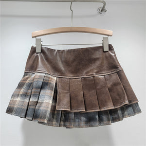 PU Leather Patchwork Short Skirt Y2K