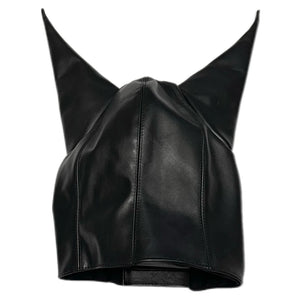 High Quality Black White Hip Hop Punk Rock Pu Leather Hat Man Gothic Vintage Long Ears Leather Cap Headgear