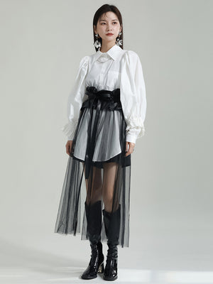 Pu Leather Ruffles Y2K Skirt