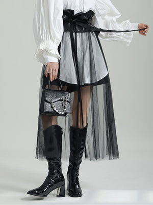 Pu Leather Ruffles Y2K Skirt