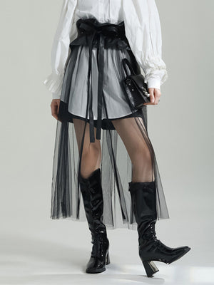 Pu Leather Ruffles Y2K Skirt
