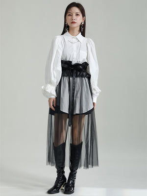 Pu Leather Ruffles Y2K Skirt