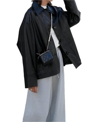 PU Leather  Simple Women Jacket Spring