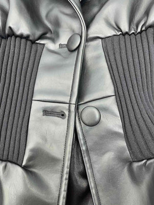 PU Patchwork Knitted Jacket Women Spring