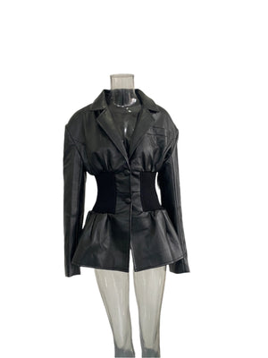 PU Patchwork Knitted Jacket Women Spring