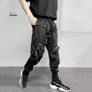 Pantalon d'extérieur noir multi-poches de style punk