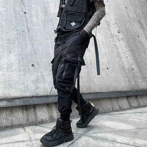 Punk Style Multi-pocket Vibrant Black Pant