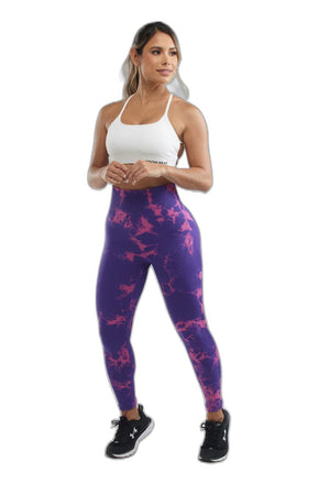 Purple Tie-Dye Scrunch Butt Leggings - product view on white background