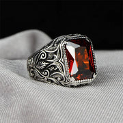 Red Crystal Signet Gothic Ring