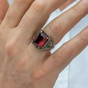 Red Crystal Signet Gothic Ring — photo 3