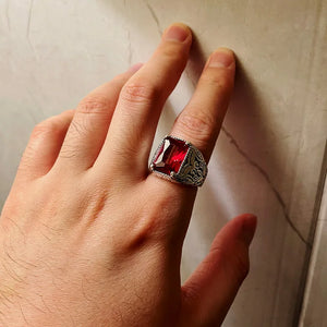 Red Crystal Signet Gothic Ring — photo 6
