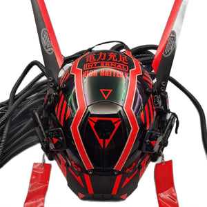 Red Cyberpunk Headgear - product view on white background