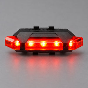 Red Cyberpunk Helmet Lamp, the lamp alone, lit, front view
