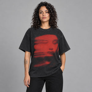 Red Face Y2K Graphic Tee – worn by a woman