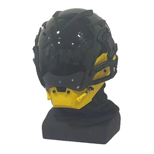 Red and black cyberpunk mask with a single glowing ring eye