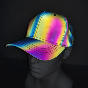 Men night reflective baseball cap street hip hop sport hat unisex adjustable nightclub sta - bend brim dark green